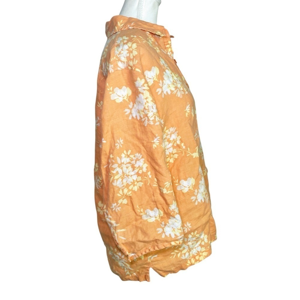 Relativity Floral Orange Linen Button-Up Shirt - Picture 3 of 11
